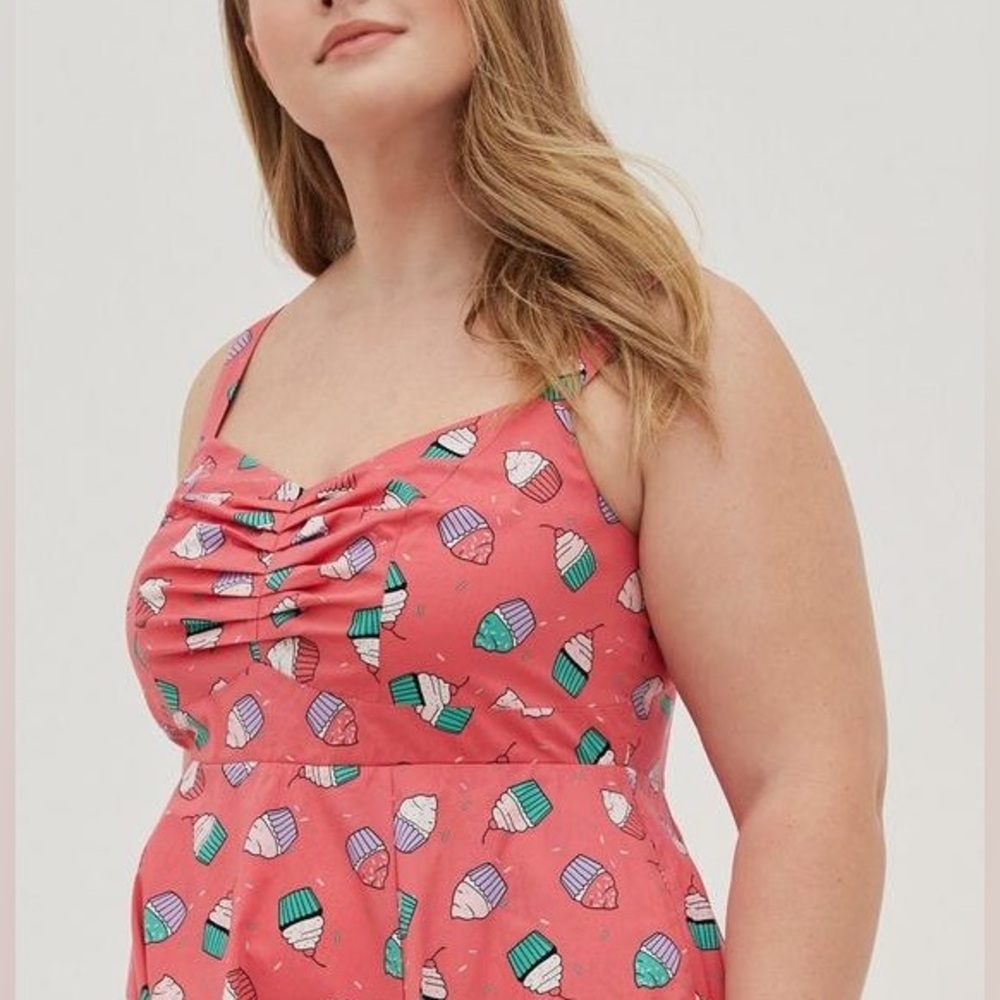 torrid Coral Cupcake Print Sundress with Teal & Lavender Accents TORRID SIZE 1 - Picture 6 of 13